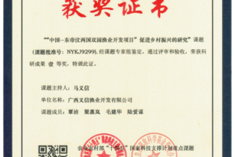 农业农村部“十四五”国家科技支撑计划重点课题——《“中国-东帝汶两国双园渔业开发项目”促进乡村振兴的研究》荣获科研成果壹等奖